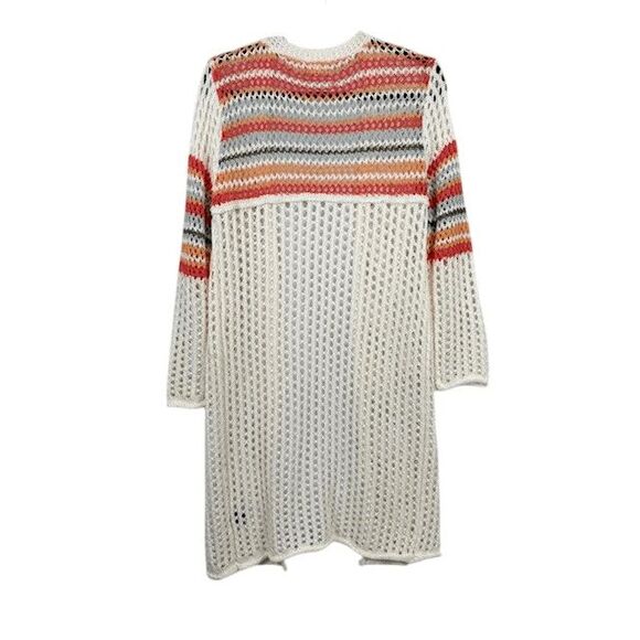 POL Open Knit White / Multicolor Lightweight Open Front Cardigan Long Size Small - Picture 6 of 14
